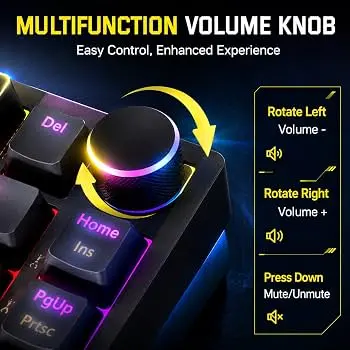 ONIKUMA G52 Black Wired Mechanical Gaming Keyboard - Hot-Swap, Rotary Knob, Rainbow RGB, 82-Key