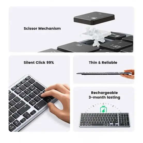 UGREEN Ultra Slim Wireless Keyboard | Compact Bluetooth & 2.4GHz Wireless Keyboard for Windows, Mac, iPad & Android