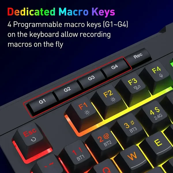 Redragon SHIVA PRO K525 PRO RGB Tri-Mode Gaming Keyboard – Wireless 2.4GHz, Bluetooth & USB-C Wired Mechanical Feel Keyboard with Macro Keys