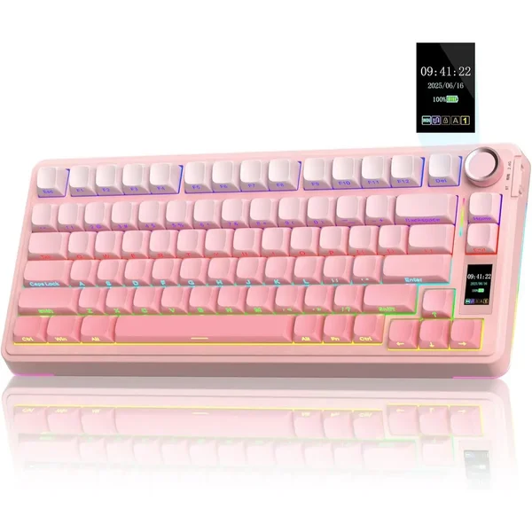 AULA AU75 Pastel Pink Tri-Mode Wireless Mechanical Gaming Keyboard - Bloomfield Switch, Hot-Swap RGB