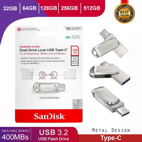 SanDisk Ultra Dual Drive Luxe USB Type-C 512GB Metal USB 3.2 Gen 1 OTG Flash Drive (SDDDC4)