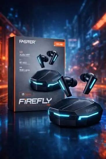 Faster Firefly Wireless Earbuds – IPX4 Water Resistance, Ultra-Low Latency, RGB Lighting, HiFi Audio