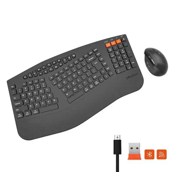 Meetion DirectorB2 Black Ergonomic Wireless Keyboard – Bluetooth + 2.4G, Built-In Battery, Type-C Charging