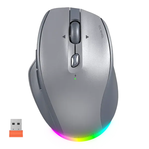 Meetion BTM007 Rechargeable Ergonomic Wireless Mouse – 2.4G + Dual Bluetooth, RGB, Up to 2400 DPI