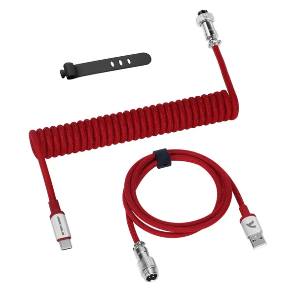Attack Shark C01PRO Coiled Cable – Custom Coiled USB-C Keyboard Cable with Metal Connectors, Black