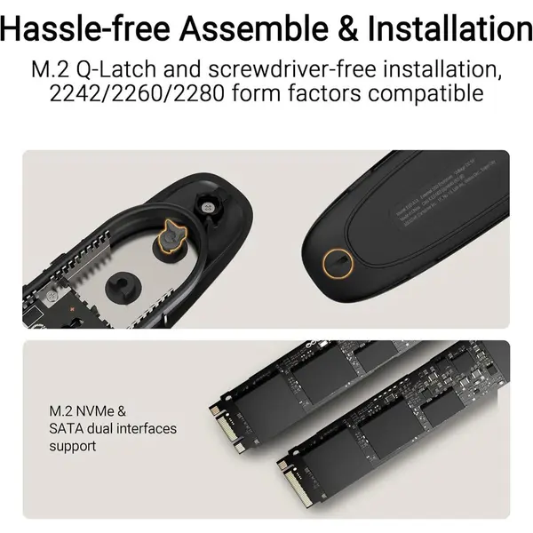 ASUS Cobble SSD Enclosure ESD-A1 USB-C 3.2 Gen 2 Portable M.2 NVMe & SATA SSD Case External Enclosure