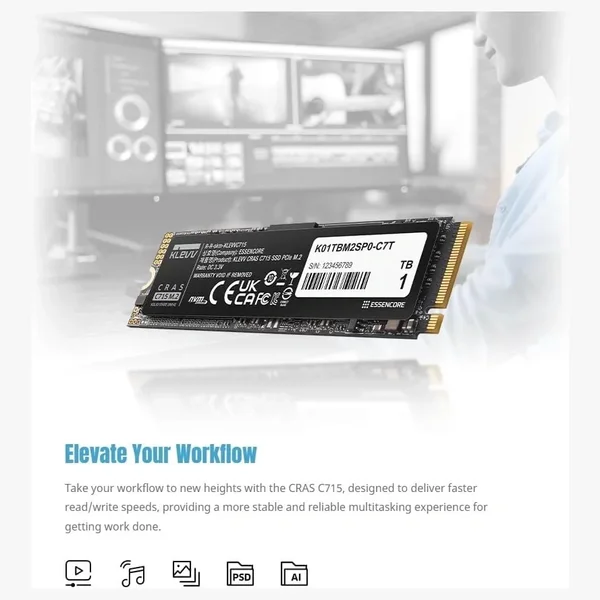 KLEVV C715 512GB NVMe M.2 2280 SSD - 3200MB/s Read Speed