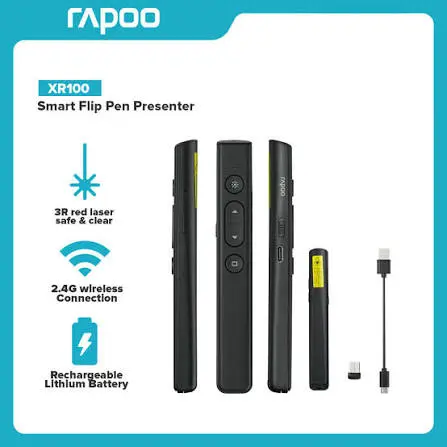 Rapoo XR100 Wireless Presenter Smart Flip Pen – 2.4GHz Red Laser Pointer & Slide Clicker