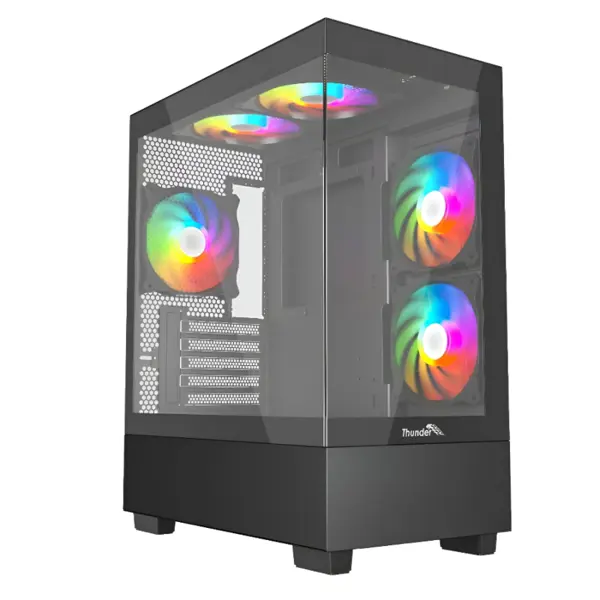 Thunder Black Fox TGC-747 ARGB microATX Gaming Case | 2x ARGB Fans | Tempered Glass Side Panel