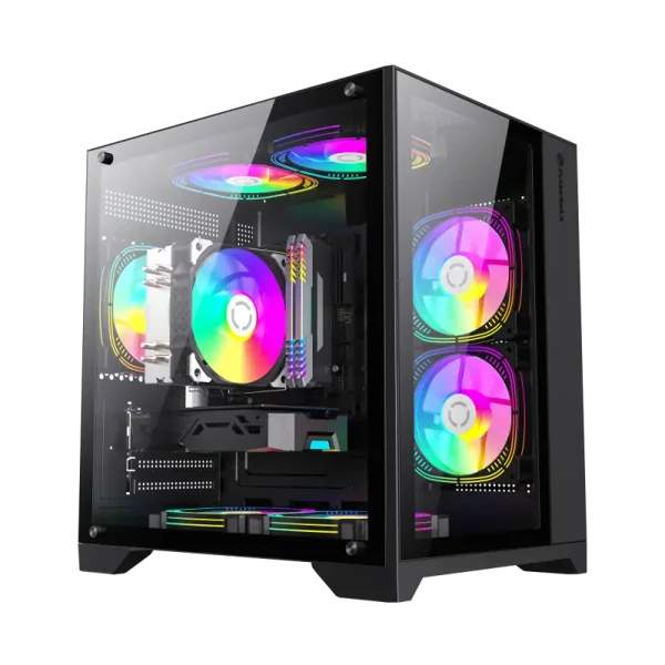 GameMax Infinity Mini BK microATX PC Case Supports 7x 120mm Fans, Gaming PC Mini Case with 2x Tempered Glass - Black