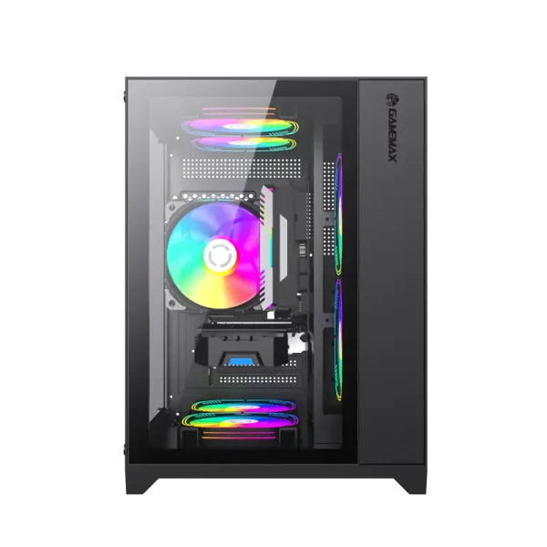 GameMax Infinity Mini BK microATX PC Case Supports 7x 120mm Fans, Gaming PC Mini Case with 2x Tempered Glass - Black