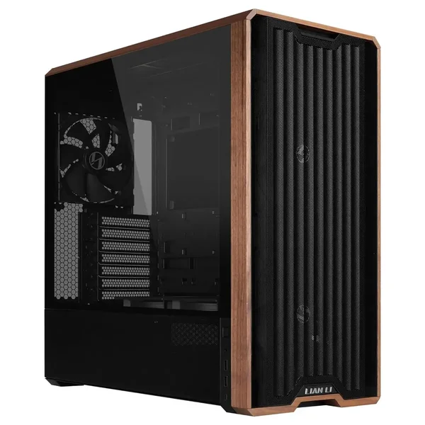 Lian Li LAN217X LANCOOL 217 ATX Mid-Tower Case – Black Walnut Wood Accents, 5 Pre-Installed PWM Fans, E-ATX, Back-Connect Ready