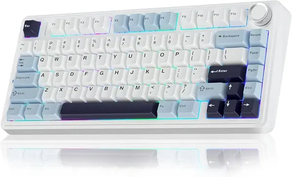 AULA F75 Max Glacier Blue (Light Blue + White + Black Purple) Reaper Switch Tri-Mode Mechanical Gaming Keyboard - Wireless Hot-Swap RGB