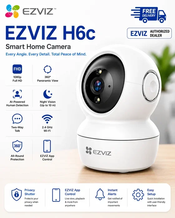 EZVIZ H6c 1080P WiFi Indoor Pan & Tilt Security Camera – Smart Tracking, Night Vision, Two-Way Audio