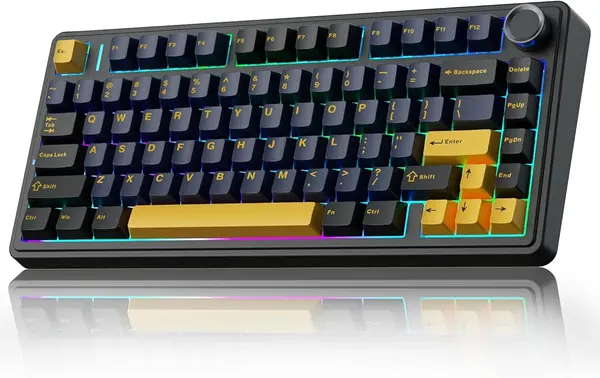 AULA F75 Thunder Black (Black + Dark Blue + Orange) Graywood Switch V3 Tri-Mode Mechanical Gaming Keyboard - Wireless Hot-Swap RGB