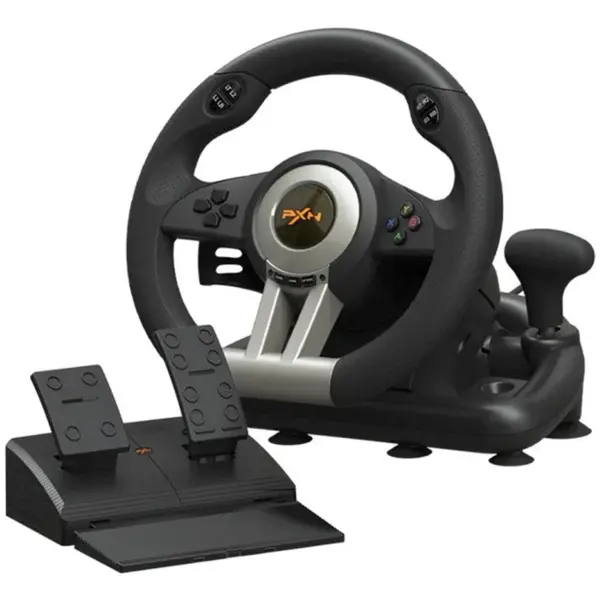 PXN V3 Pro Gaming Racing Steering Wheel, 180° Steering, Dual Vibration, Linear Pedals, Black