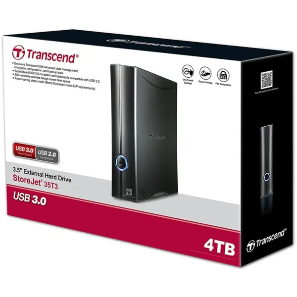 Transcend StoreJet 35T3 4TB External Hard Drive, High-Speed USB 3.2, Durable Design