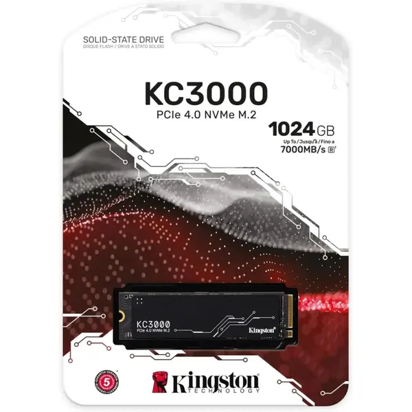 Kingston KC3000 Solid State Drive, 1TB, PCIe 4.0 X4 NVMe, M.2 2280, 7,000MB/s Read, SKC3000S/1024G