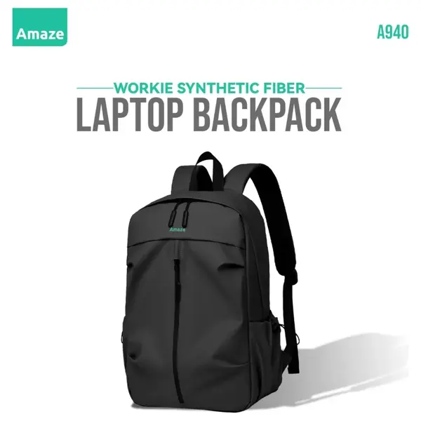 Amaze Workie Laptop Backpack - A940 | Durable Synthetic Fiber | Water-Resistant Protection | Fits 15.6" Laptops | Black Design