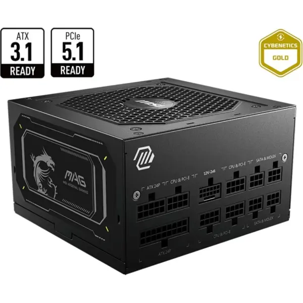 MSI MAG A750GL PCIE5 II 750W Power Supply, ATX 3.1 Ready, PCIe 5.1, Full Modular, 80+ Gold, Active PFC, FDB Fan