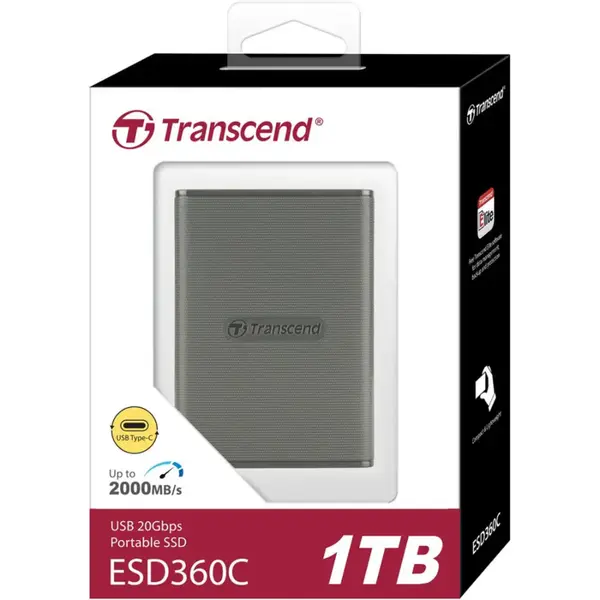 Transcend ESD360C Portable SSD 1TB - Up to 2,000 MB/s - One-Time Password - One-Touch Auto-Backup