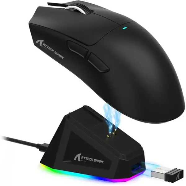 ATTACK SHARK X11 Wireless Gaming Mouse, PixArt PAW3311 Sensor, Tri-Mode BT/2.4G/Wired, 63g Ultra-Light, 65Hrs Battery, With Charging Dock, Black