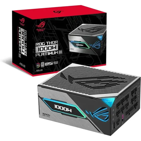 Asus ROG Thor 1000W Platinum III Power Supply, 1000W, ATX 3.1, 80 PLUS Platinum, Black