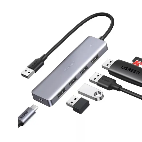 UGREEN 50985 Ultra Slim 4 Port USB 3.0 Hub with 5Gbps Data Transfer Powered USB C