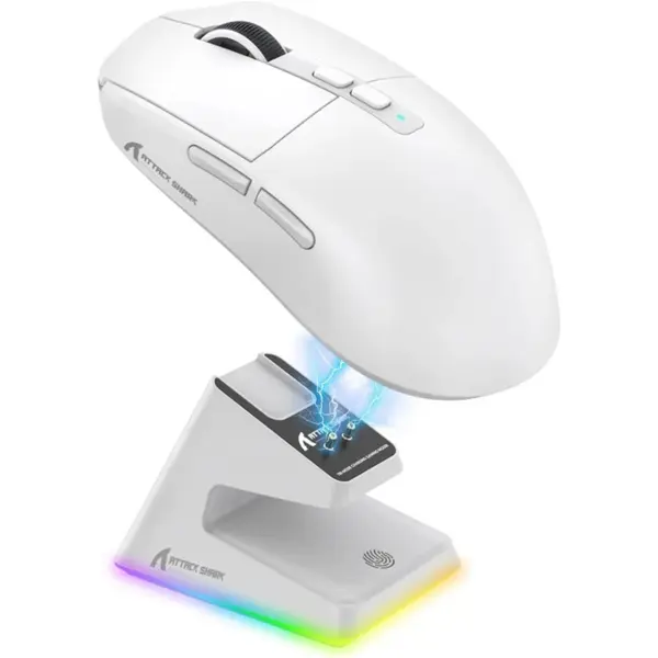ATTACK SHARK X6 Tri-Mode Gaming Mouse With Charging Dock, 26000 DPI, PixArt PAW3395 Sensor, 49g Superlight, 200 Hours Battery, Ergonomic Design, White