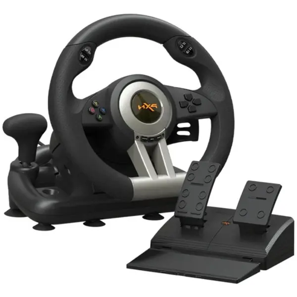 PXN V3 Pro Gaming Racing Steering Wheel, 180° Steering, Dual Vibration, Linear Pedals, Black