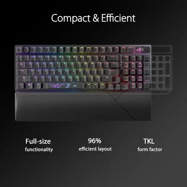 ASUS ROG Strix Scope II 96 RX Wireless Gaming Keyboard - Tri-Mode, Hot-Swappable ROG RX Optical Switches, Pre-Lubed, Sound Dampening, RGB, 96% Layout