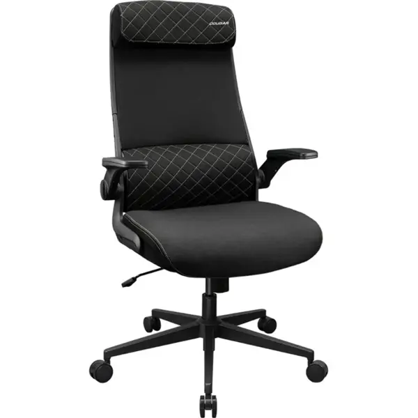 Cougar Stryder Ergonomic Chair, Adjustable Headrest, Multi-Density Foam Seat, Flip-Up Armrest, Ergonomically Contoured Lumbar Support, Imitation Linen, Black | Free Shipping