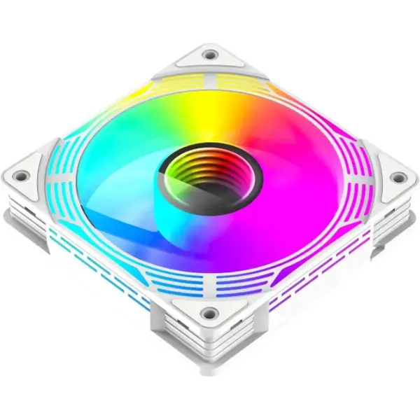 GameMax FN12A-C8I-RW 120mm ARGB PC Case Fan White Reversible Blades Infinity Mirror Center 5V 3pin Aura Sync 800-1600 RPM 4pin PWM