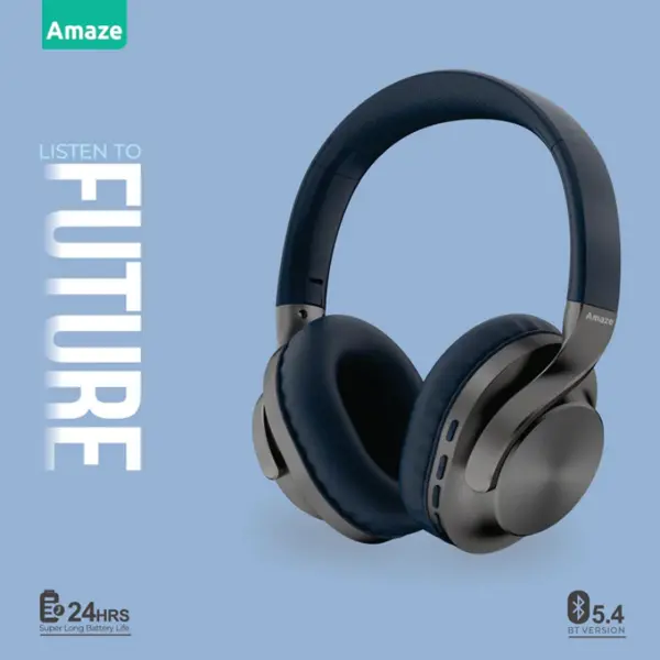 Amaze A650 Strong Bass Wireless Headphone With 24hrs Time - Navy Blue / Dark Gray / Silver/Brown / Sea Green