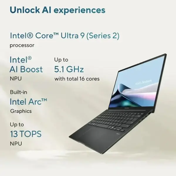 ASUS ZenBook 14 Laptop Intel Core Ultra 9-285H, 32GB LPDDR5X, 1TB SSD, Intel Arc Graphics, 14 Inch WUXGA OLED Touch, Backlit Keyboard, Windows 11, Foggy Silver