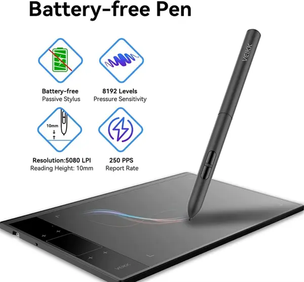 Veikk A30 Graphics Drawing Tablet 4 Touch Keys 1 Touch Panel, Linux Support, 10x6 Inch Drawing Pad with 8192 Levels Battery-Free Pen Electronic for PC/Android/Mac OS/Windows