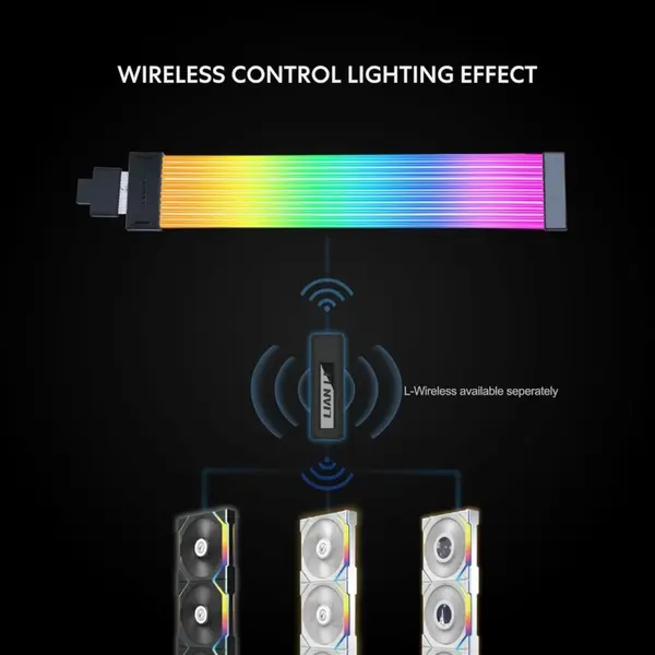 Lian Li Strimer Wireless 16 Pin - Addressable RGB Power Extension Cable with Wireless Control, 12 LED Strip, Wireless Controller NOT Included; a Controller is Required for Use