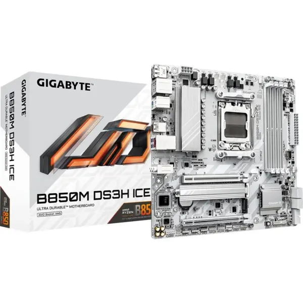 Gigabyte B850M DS3H ICE Motherboard, AMD Socket AM5, X3D Turbo Mode, Digital 8+2+2 VRM, Dual Channel DDR5, 2xM.2 Including PCIe 5.0, 2.5GbE LAN