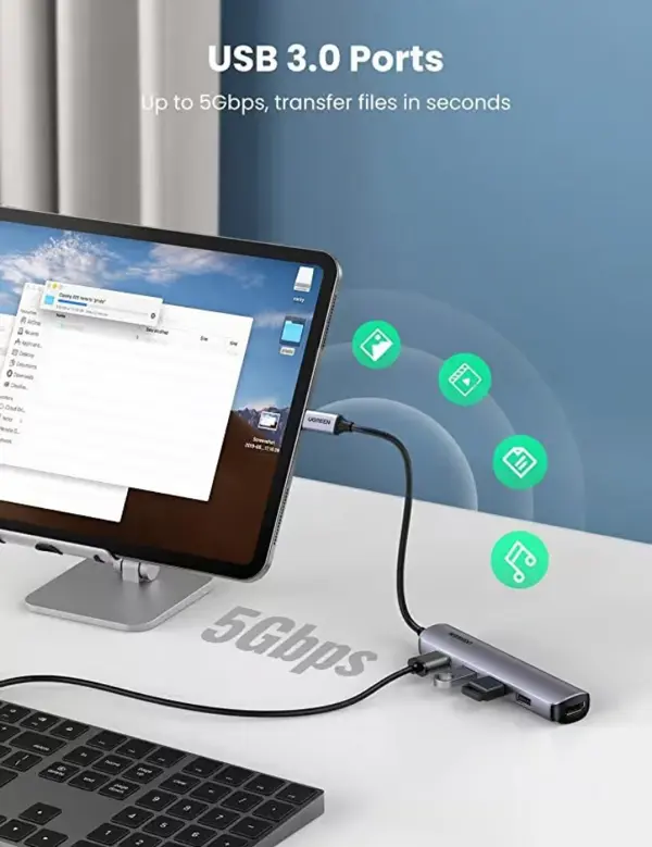 UGREEN 20197 USB C 5-in-1 Multiport Hub HDMI 4K@30Hz with 4 USB 3.0 Ports