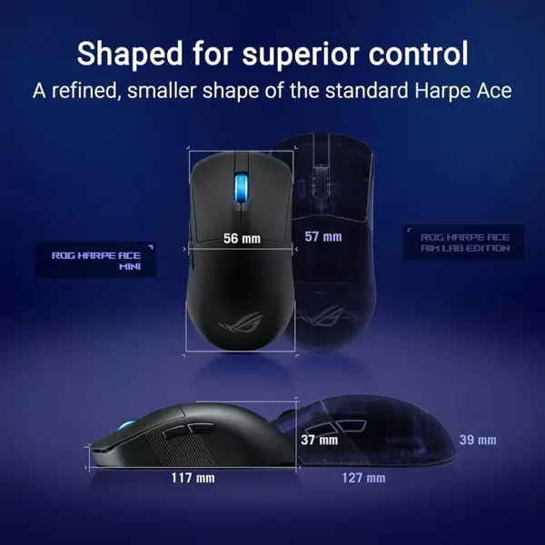 ASUS ROG Harpe Ace Mini Wireless Gaming Mouse - 49g, AimPoint Pro 42K Sensor, Optical Switches, Polling Rate Booster, Esports (Small/Medium)