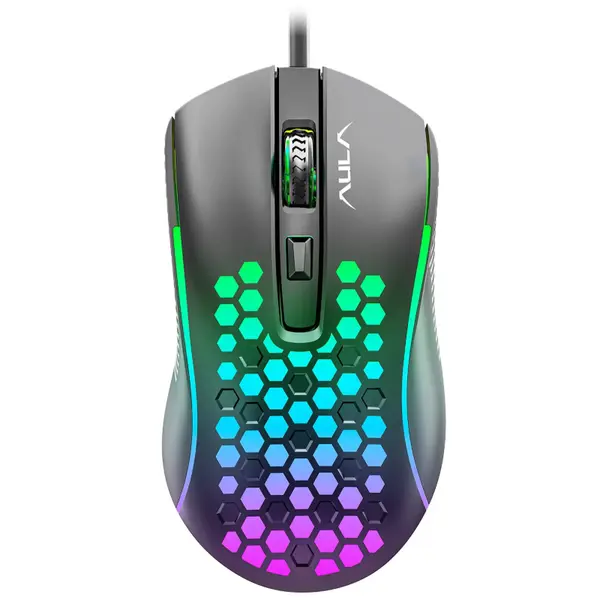 Aula Mountain S11 Wired Gaming Mouse, Ultra-Lightweight Honeycomb Computer Mice with RGB Backlit, 3600 DPI Optical Sensor, 1.5m Cable Length USB Computer Mouse for Desktop & PC Gamers (Black)