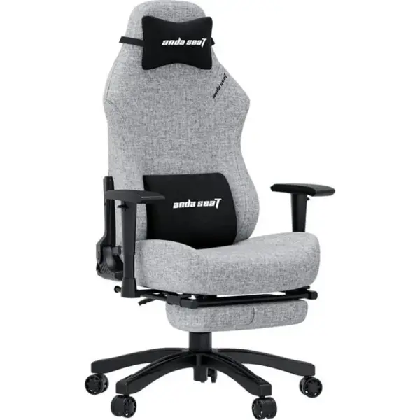 AndaSeat Luna Pro Large Gaming Chair with Footrest Grey Fabric Ergonomic Reclining Gaming Chair Heavy Duty Neck & Lumbar Support Folding Recliner Office & Gaming Chair
