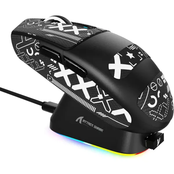 Attack Shark G3Pro Wireless Gaming Mouse with RGB Charging Dock - White / Black