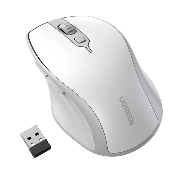 UGREEN 15805 Wireless Bluetooth 5.0 Mouse (White) Ergonomic 2.4G Cordless With USB Receiver