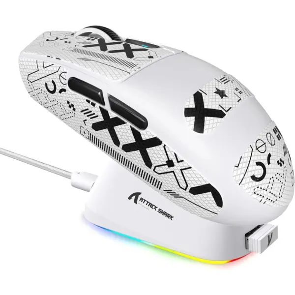 Attack Shark G3Pro Wireless Gaming Mouse with RGB Charging Dock - White / Black