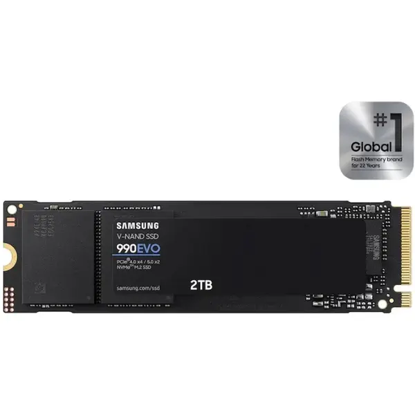 Samsung 990 EVO Internal SSD, 2TB, PCIe 4.0 x4, NVMe 2.0, M.2 2280, Up To 5,000MB/s Read