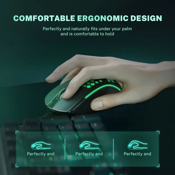 Aula Mountain S11 Wired Gaming Mouse, Ultra-Lightweight Honeycomb Computer Mice with RGB Backlit, 3600 DPI Optical Sensor, 1.5m Cable Length USB Computer Mouse for Desktop & PC Gamers (Black)