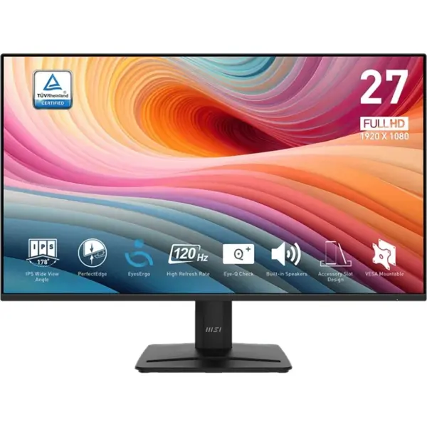 MSI PRO MP275 E2 27" FHD IPS Monitor, 120Hz, 1ms, HDR Ready, Adaptive-Sync, Built-In Speakers, Anti-Glare Display, Black