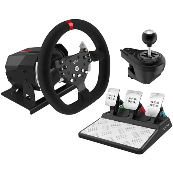 PXN V10 Gaming Racing Wheel Bundle, 3.2Nm Force Feedback, 900° Steering, Pedals & Shifter