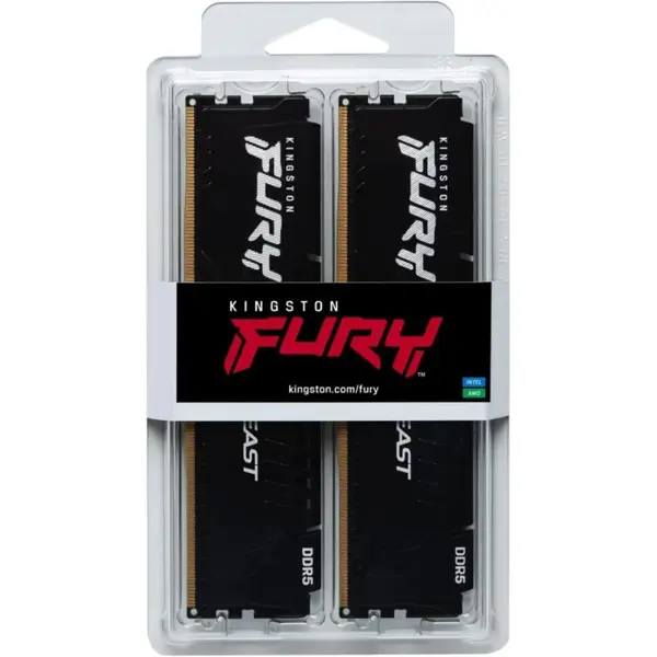 Kingston FURY Beast Black DDR5 Desktop Gaming Memory Kit, 16GB 2x8GB, 6000MT/s, CL40, Intel XMP 3.0, KF560C40BBK2-16, Black